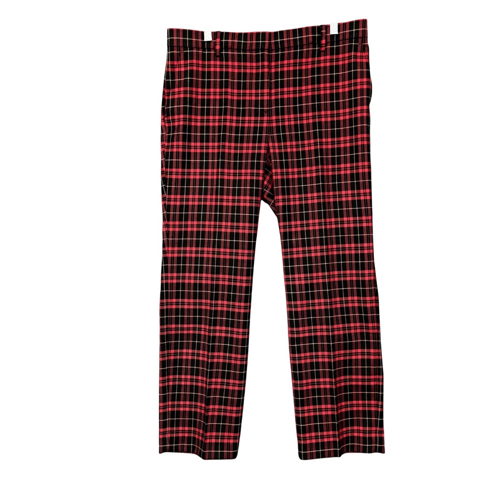 Ann Taylor The Sophia Trousers Women 12P Red Plaid Ankle Slim Career Holiday
